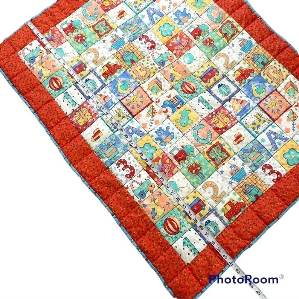 VTG handmade ABC 123 block baby quilt